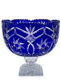 Avitra Blue Crystal Hand-Cut To Clear Footed Vase