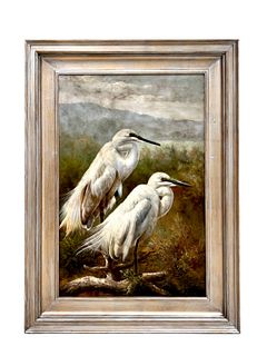 LARGE OIL ON CANVAS, UNSIGNED, PAIR OF EGRETS