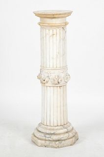 Neoclassical Style White Veined Marble Pedestal