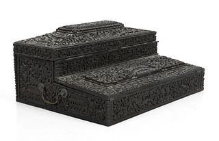 An Anglo-Indian Carved Ebony Lap Desk