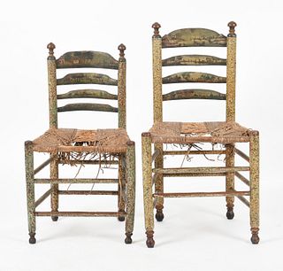 Matched Pair of Dutch Painted Ladderback Chairs