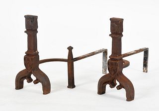 Pair of Continental Cast and Wrought Iron Andirons