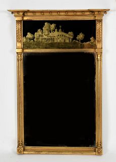 Federal Style Eglomise Carved Giltwood Mirror