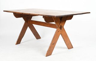 An American Country Pine Sawbuck Table
