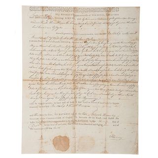 Patrick Henry Land Grant Signed as Governor of Virginia, 1785
