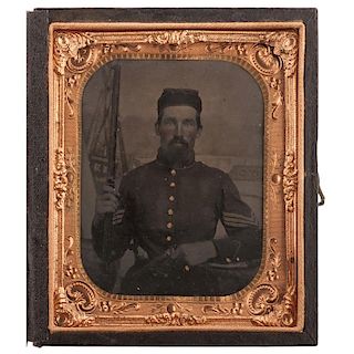Civil War Sixth Plate Tintype of Quadruple Armed St. Louis Soldier