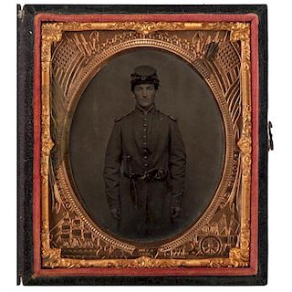 Sixth Plate Tintype of Double Armed Soldier