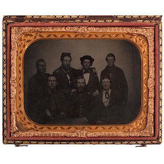 Civil War Quarter Plate Tintype of Six Soldiers and a Friend