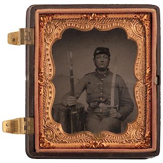 Civil War Sixth Plate Tintype of Armed Sergeant John S. Jacobs, Pennsylvania 28th and 147th Volunteers, Fought at Gettysburg
