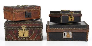 Four Brass studded leather boxes