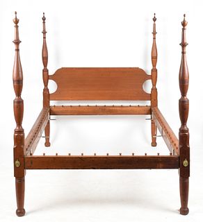An American Sheraton Cherry and Maple Bed