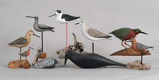 Group of Eight Hand-Painted Shorebird Decoys
