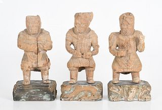 Three Antique Japanese Carved Wooden Figures