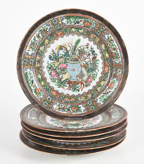 Six Chinese Porcelain Famille Rose Plates