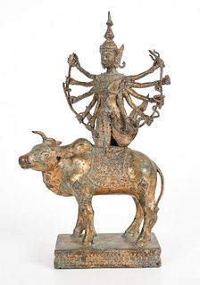 A Thai Gilt Bronze Figure of Durga