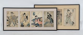 Japanese Woodblock Prints, Triptych and Quadriptych