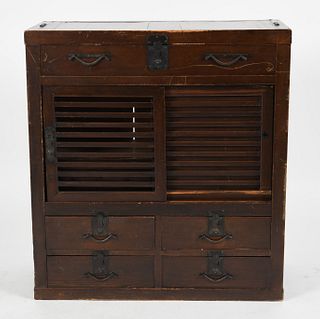 Japanese Stained Softwood Tansu Cabinet
