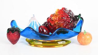 A group of Blenko glass fruit and bowl