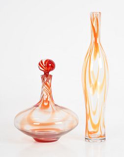 Two Blenko glass colorless "Charisma" vessels