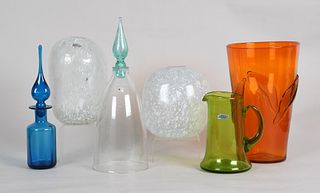 A group of six Blenko glass vessels