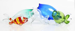 Five large Blenko glass models of fish, modern