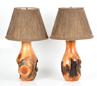 Pair of Mid Century Natural Wood Table Lamps
