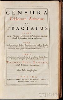 Blount, Sir Thomas Pope (1649-1697) Censura Celebriorum Authorum
