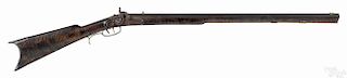 Full stock percussion long rifle, approximately .36 caliber, with a faux maple stock