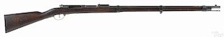 Erfurt, Germany military Mauser model 71 single shot bolt action rifle, 11 mm, with a walnut stock