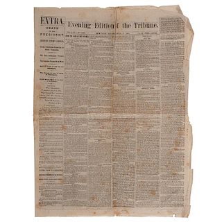 Lincoln Assassination, Extremely Rare, Early Edition of New York Tribune, April 15, 1865