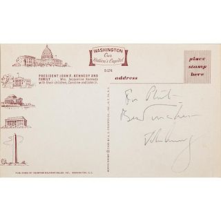 John F. Kennedy, Signed and Inscribed Postcard of the First Family