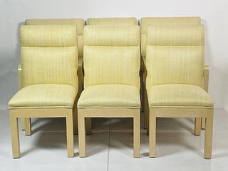Set of 6 Vintage Dining Chairs in Cream Fabric and Blonde Wood