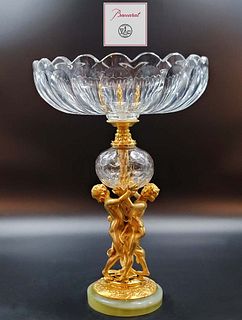 19th C. Figural Gilt Bronze Baccarat Crystal Centerpiece