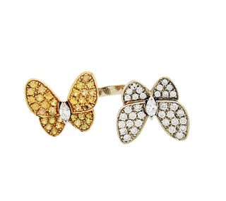 VAN CLEEF & ARPELS 18K GOLD TWO BUTTERFLY RING