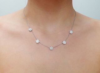 Van Cleef & Arpels 18k White Gold Diamond Necklace & Fleurette Stud Earring Set
