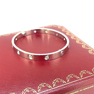 Cartier 18k White Gold 10 Diamond Love Bracelet Size 18