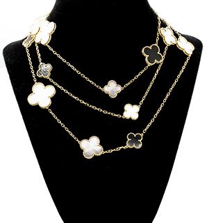 Van Cleef & Arpels Magic Alhambra 16 motif Chalcedony Mother-of-Pearl Long Necklace