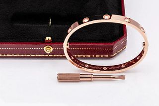 Cartier 18k Rose Gold 10 Diamond Love Bracelet Size 16