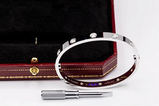 Cartier 18K White Gold 10 Diamond Love Bracelet Size 16