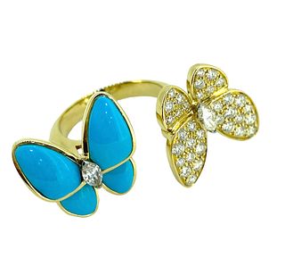 Van Cleef & Arpels 18K Diamond Two Butterfly Between the Finger Ring Size 6.5