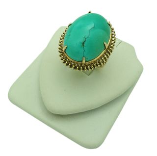 Estate 18k Yellow Gold Oval Turquoise Ring Size 5.5