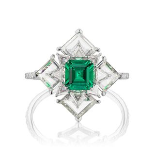 PLATINUM NO OIL COLOMBIAN EMERALD AND DIAMOND RING