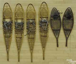 Three pair of snowshoes, two labeled L. L. Bean, longest - 58'' l.