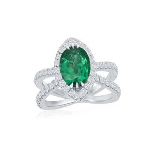 14K GOLD 3.0 CTTW EMERALD AND DIAMOND RING