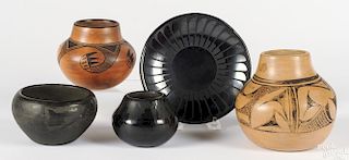 Black on black Southwestern Native American Indian pottery, to include a small vase