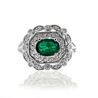 14K GOLD EMERALD RING WITH DIAMONDS