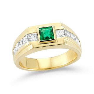 14K GOLD EMERALD AND DIAMOND RING
