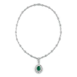 18K GOLD 12.0 CTTW EMERALD AND DIAMOND NECKLACE