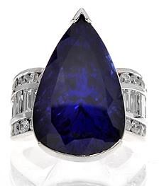 18K GOLD 20.0CTTW TANZANITE PEAR RING WITH DIAMOND
