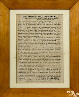 Civil War broadside printed Frederick City MD 1861 orders regarding soldiers in the city